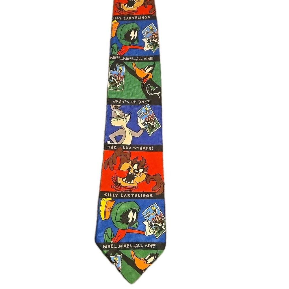 Vintage Looney Tunes Necktie Stamp Collection Mens Bugs Bunny 1997‎
